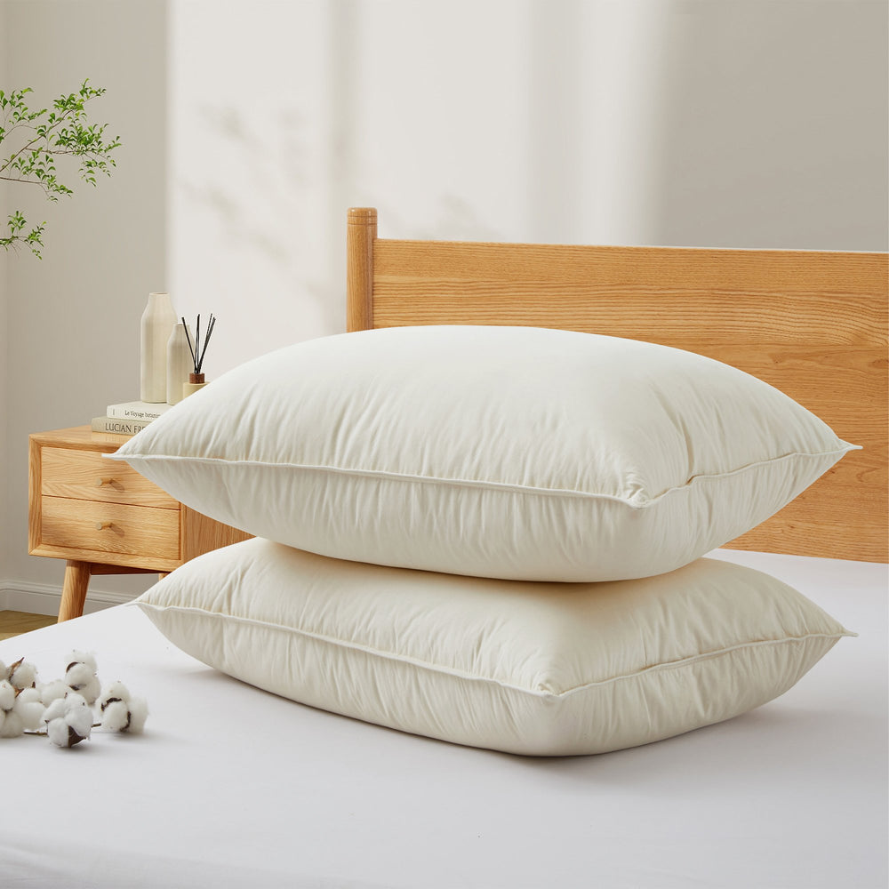 300 TC Organic Cotton Goose Down Feather Pillows, Pillow-in-pillow, Set of 2 Image 2