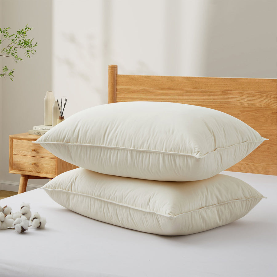300 TC Organic Cotton Goose Down Feather Pillows, Pillow-in-pillow, Set of 2 Image 1