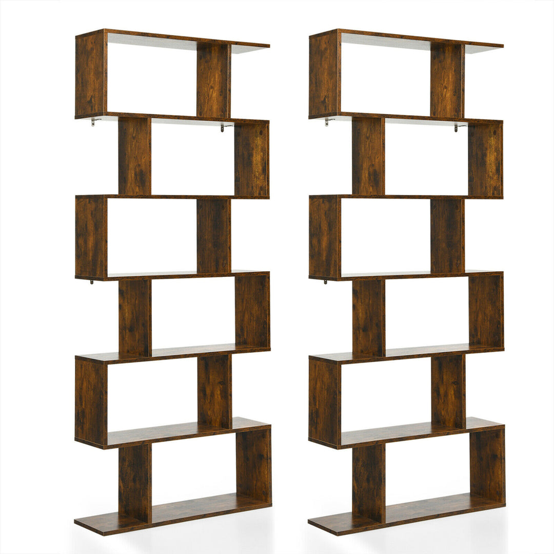 2 PCS 6 Tier S-Shaped Bookshelf Storage Display Bookcase Z-Shelf Image 6