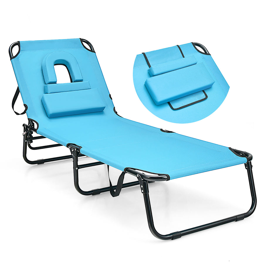 Folding Chaise Lounge Chair Bed Adjustable Patio Beach Camping Recliner Image 1