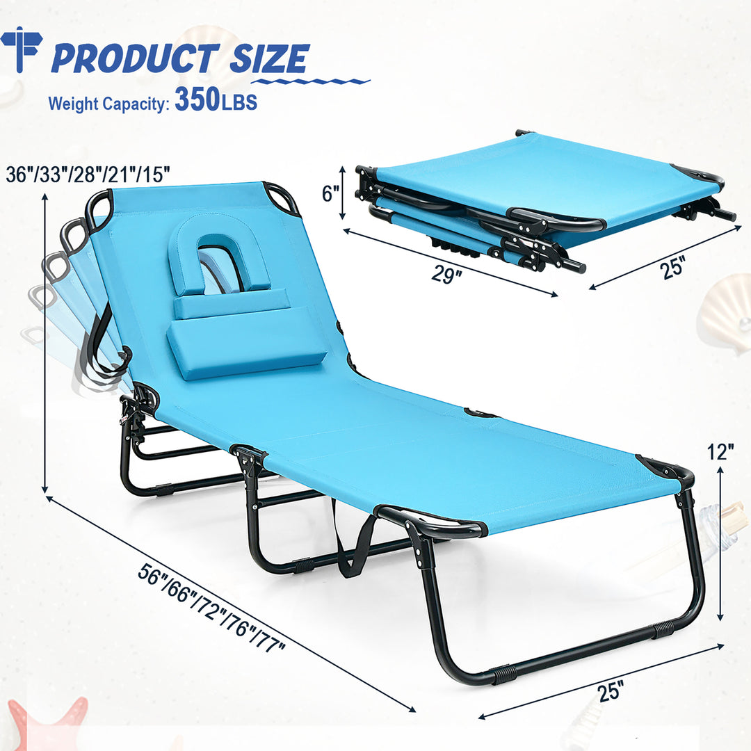 Folding Chaise Lounge Chair Bed Adjustable Patio Beach Camping Recliner Image 3