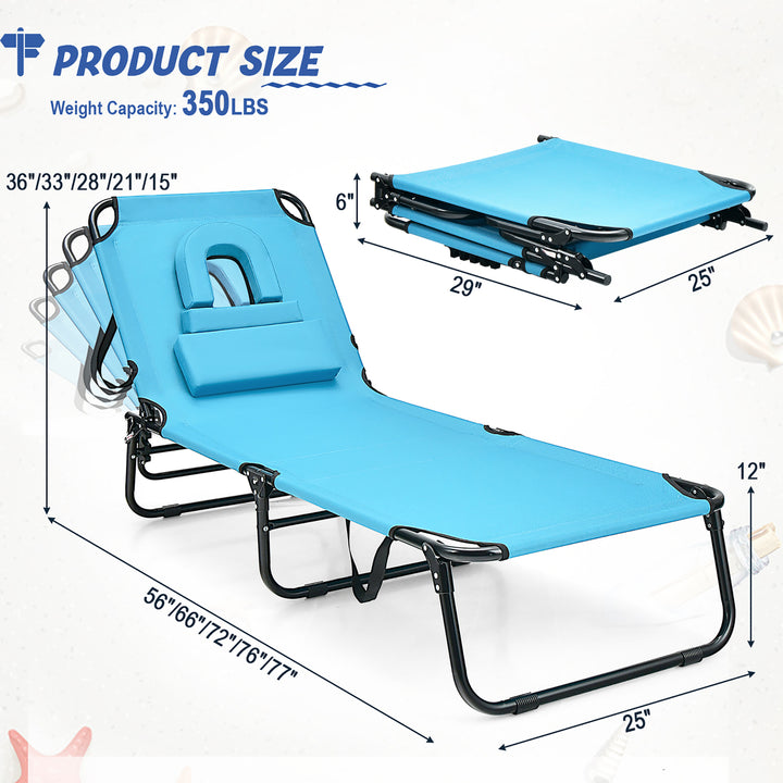 Folding Chaise Lounge Chair Bed Adjustable Patio Beach Camping Recliner Image 3