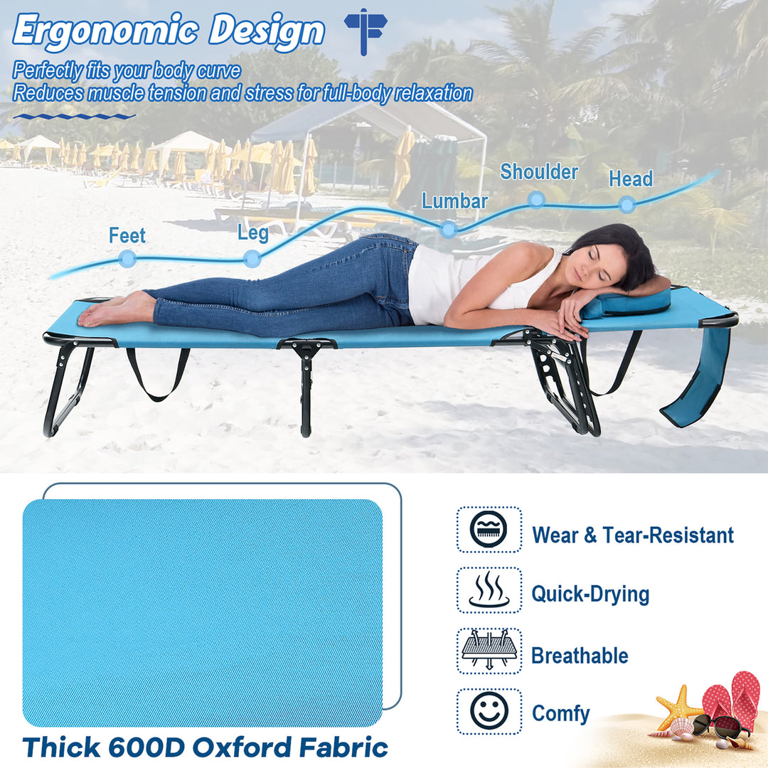 Folding Chaise Lounge Chair Bed Adjustable Patio Beach Camping Recliner Image 5