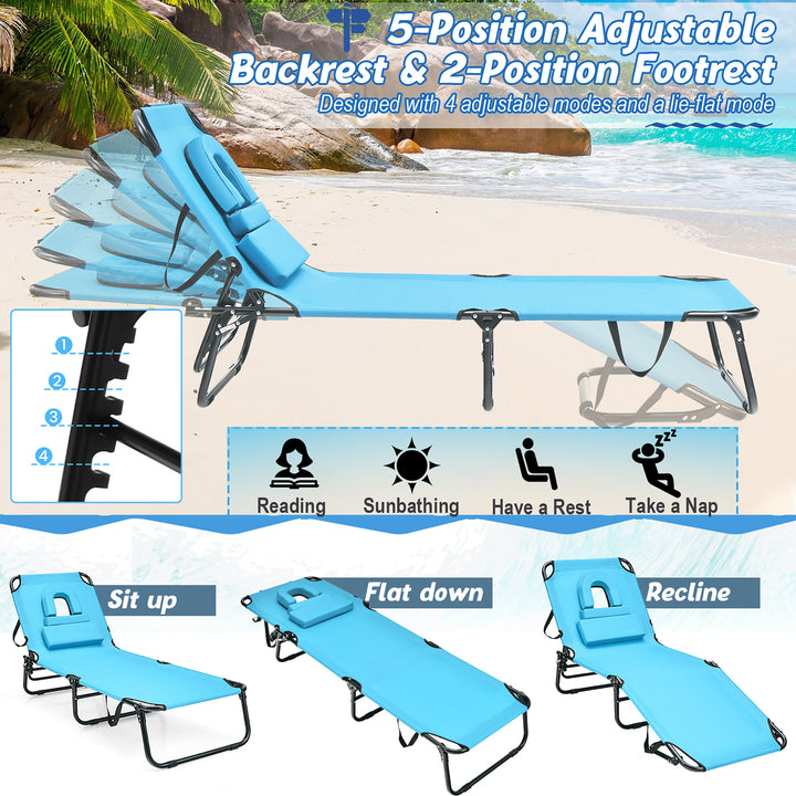 Folding Chaise Lounge Chair Bed Adjustable Patio Beach Camping Recliner Image 7