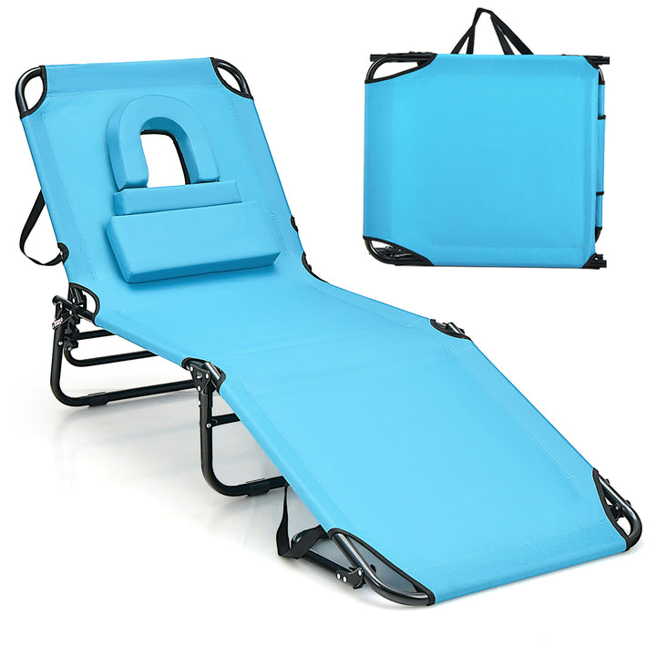 Folding Chaise Lounge Chair Bed Adjustable Patio Beach Camping Recliner Image 10