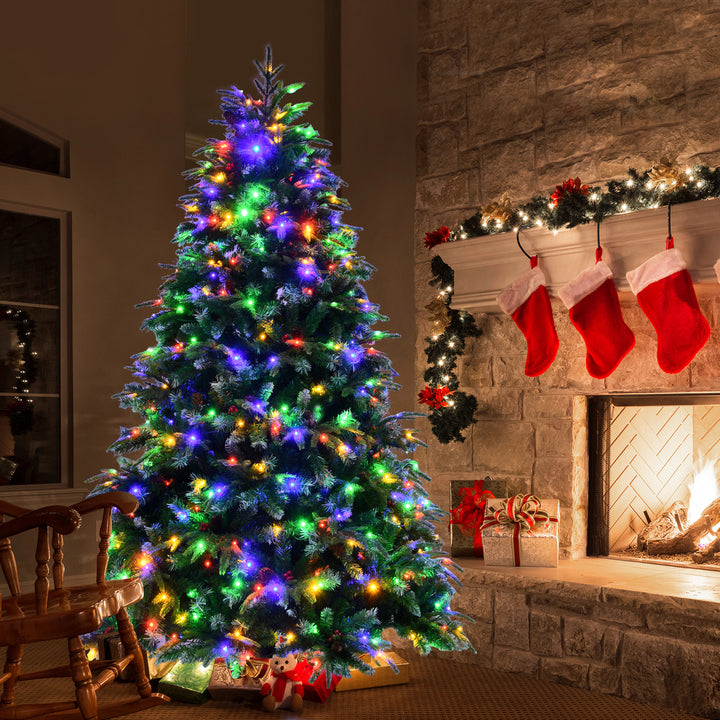 5/6/7/9 FT Pre-Lit Artificial Christmas Tree Hinged Xmas Tree w/ 11 Flash Modes Image 5