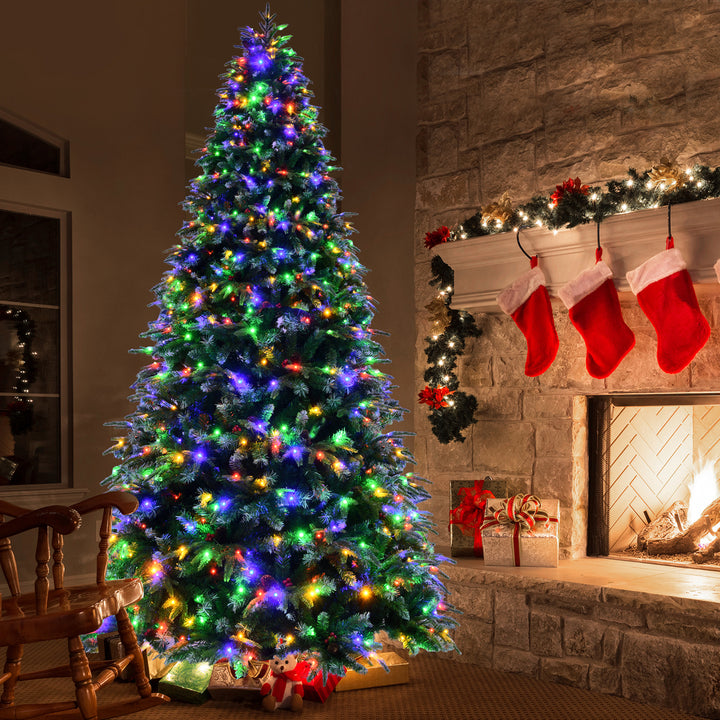 5/6/7/9 FT Pre-Lit Artificial Christmas Tree Hinged Xmas Tree w/ 11 Flash Modes Image 6