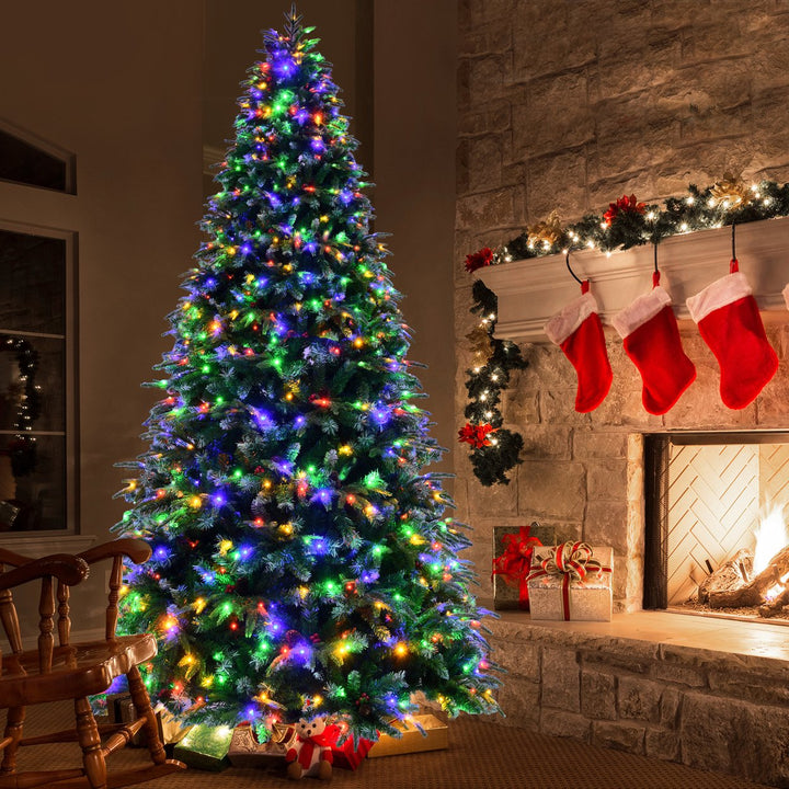 5/6/7/9 FT Pre-Lit Artificial Christmas Tree Hinged Xmas Tree w/ 11 Flash Modes Image 1