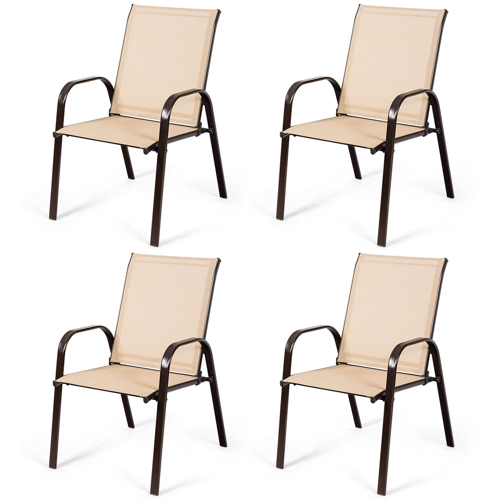 4PCS Patio Chairs Garden Deck Yard with Armrest Brown/Beige/Gray Image 2