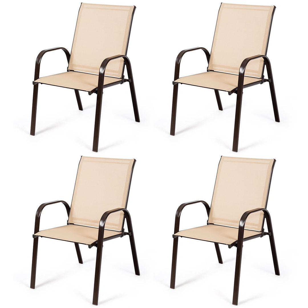 4PCS Patio Chairs Garden Deck Yard with Armrest Brown/Beige/Gray Image 1