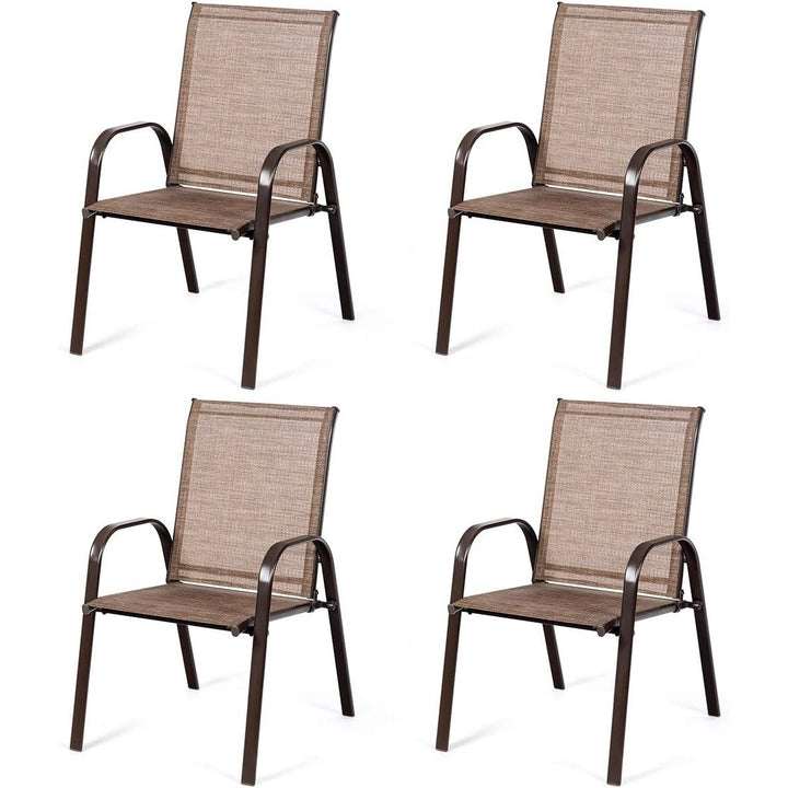 4PCS Patio Chairs Garden Deck Yard with Armrest Brown/Beige/Gray Image 1