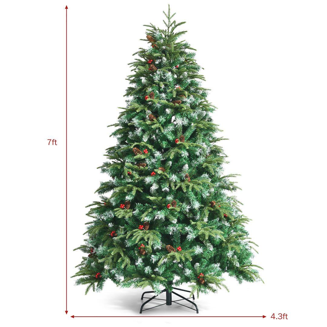 7ft Pre-Lit Snowy Christmas Hinged Tree 11 Flash Modes w/ 450 Multi-Color Lights Image 4