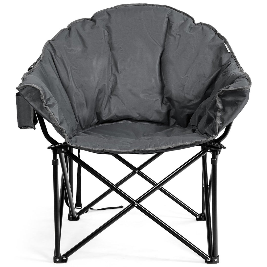 Costway Folding Camping Moon Padded Chair with Carry Bag Cup Holder Portable Navy\ Brown\Grey Image 1