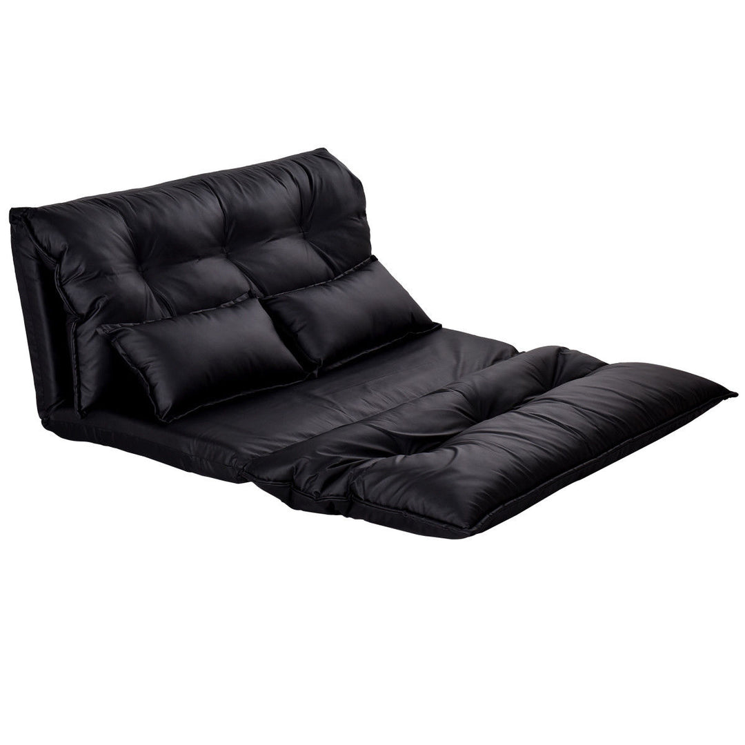 PU Leather Foldable Modern Leisure Floor Sofa Bed Video Gaming 2 Pillows Black Image 3