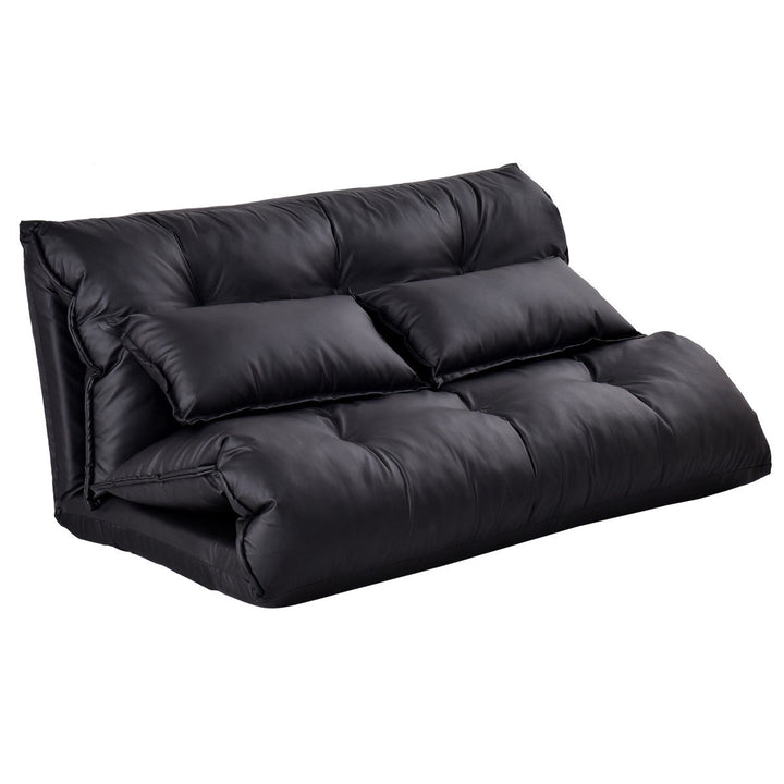 PU Leather Foldable Modern Leisure Floor Sofa Bed Video Gaming 2 Pillows Black Image 4