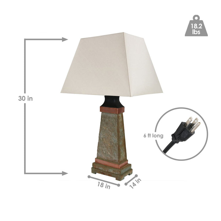 Sunnydaze 30 in Indoor/Outdoor Copper Trimmed Slate Table Lamp with Shade Image 3