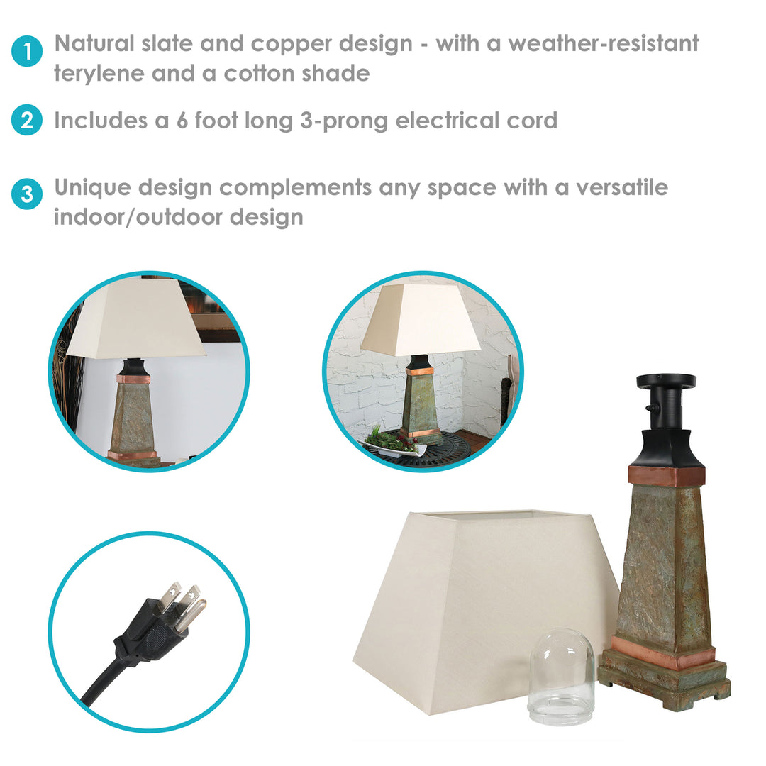 Sunnydaze 30 in Copper Trimmed Slate Indoor and Outdoor Table Lamp Image 2