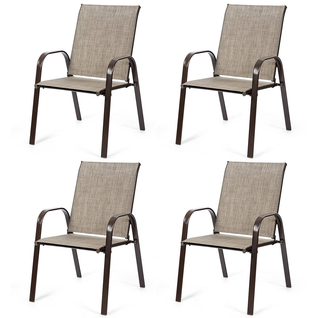 4PCS Patio Chairs Garden Deck Yard with Armrest Brown/Beige/Gray Image 1