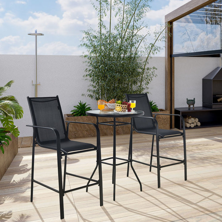 3 PCS Outdoor Patio Bar Table Stool Set Height Tempered Glass Top Image 2