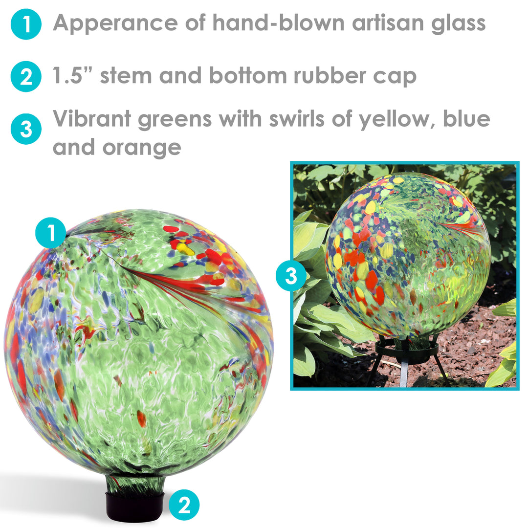 Sunnydaze Green Artistic Glass Gazing Globe - 10 in - Set of 2 Image 2