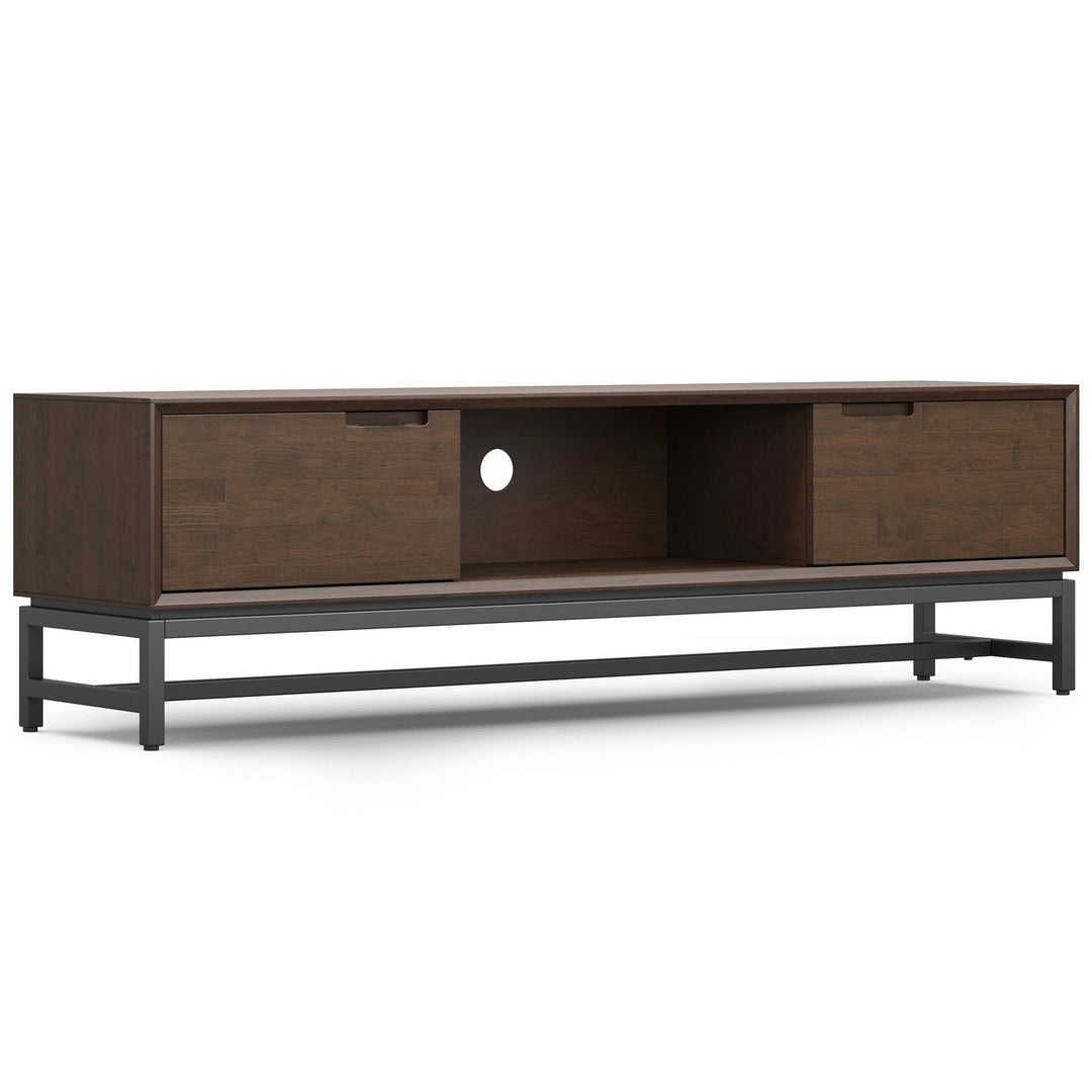 Banting 72 Inch Low TV Stand Solid Rubberwood Mid Century Modern Metal Base Image 1