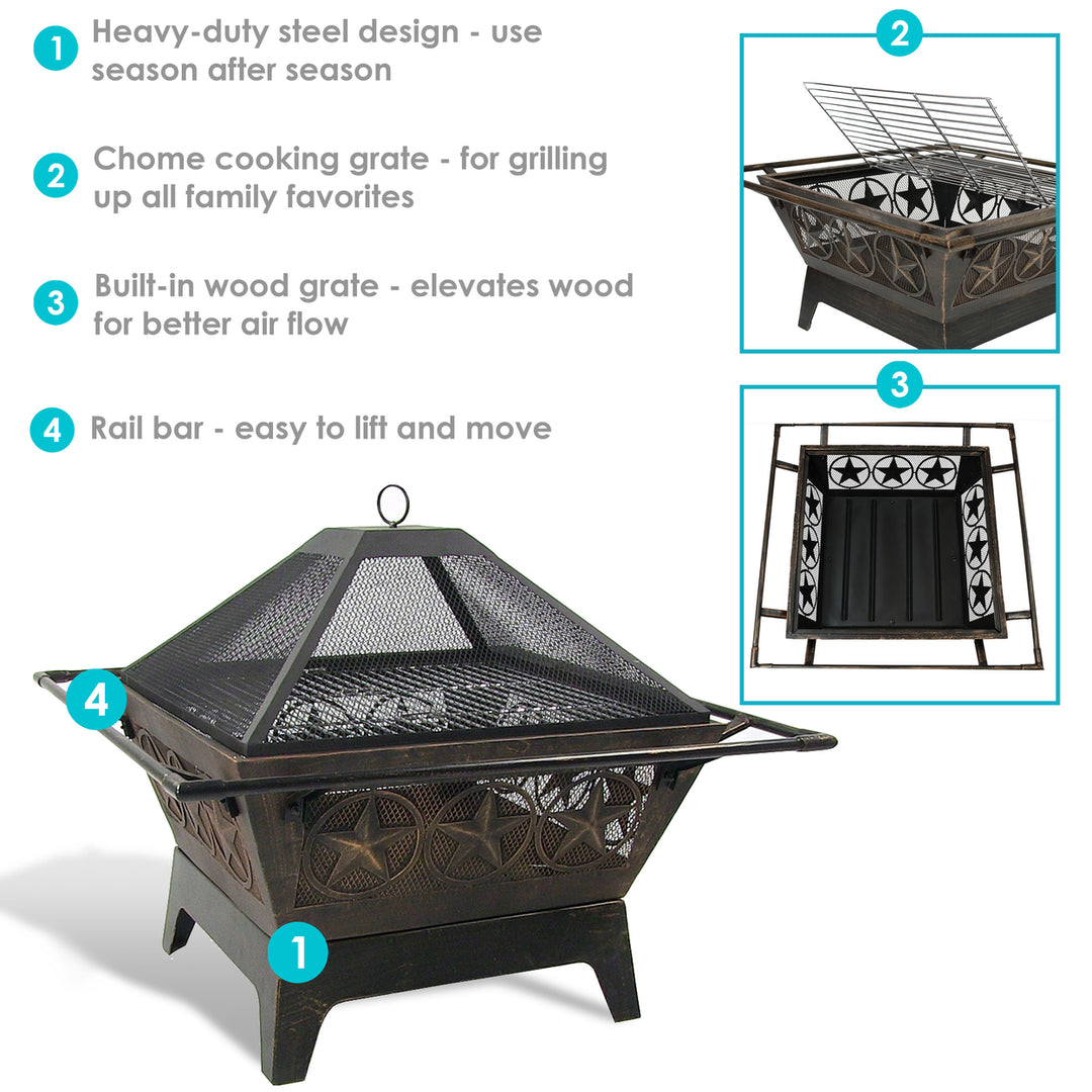 Sunnydaze 32 in Northern Galaxy Steel Fire Pit with Grate, Screen and Poker Image 6