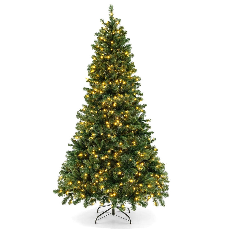 Pre-Lit PVC Christmas Tree 7Ft Spruce Hinged 700 LED Lights Image 1