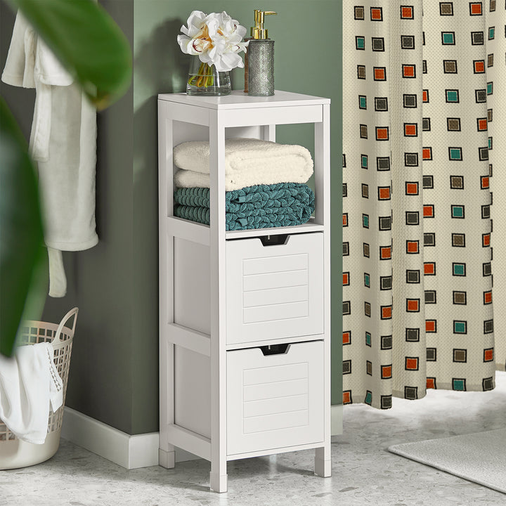 Haotian FRG127-W White Bathroom Storage Cabinet Floor Unit 2 Drawers Shelf 35.4in Image 1