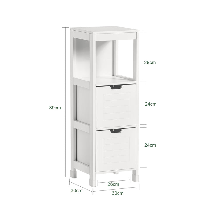 Haotian FRG127-W White Bathroom Storage Cabinet Floor Unit 2 Drawers Shelf 35.4in Image 2