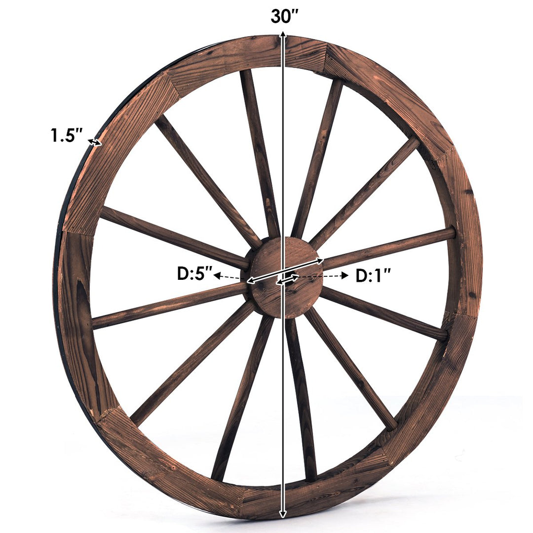 Set of 2 30 In Decorative Vintage Wood Garden Wagon Wheel w/Steel Rim Image 3