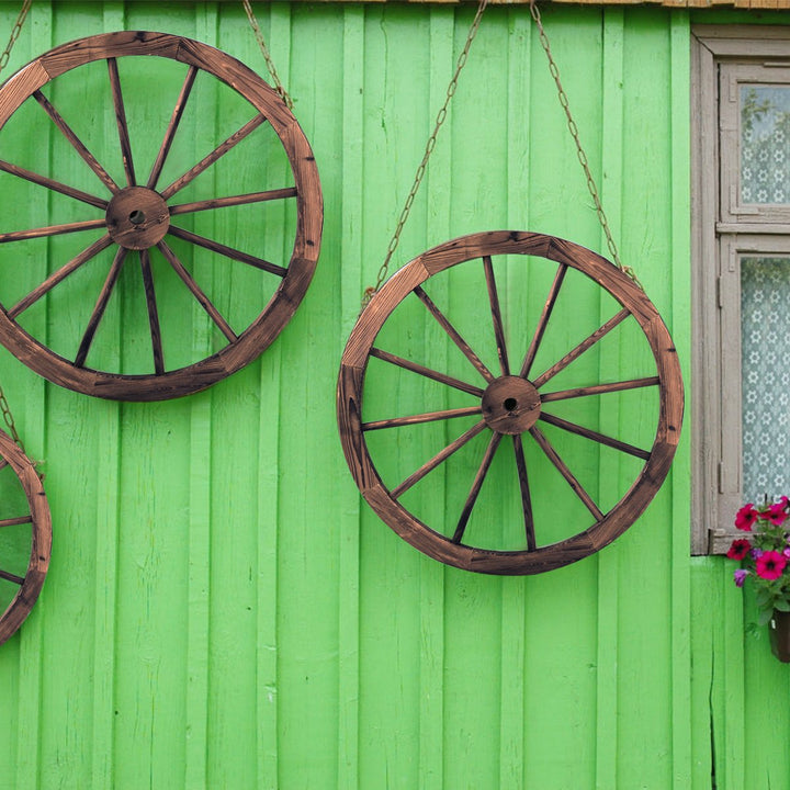 Set of 2 30 In Decorative Vintage Wood Garden Wagon Wheel w/Steel Rim Image 4