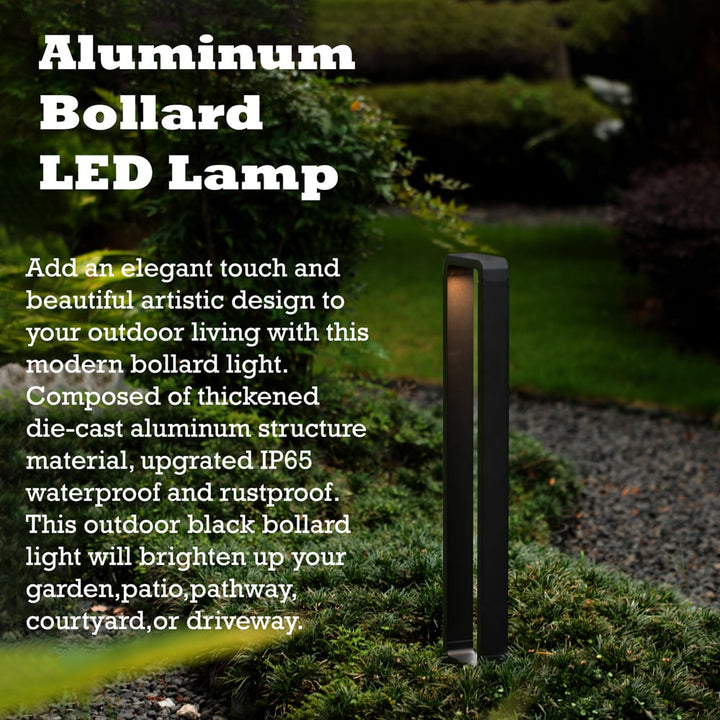 Black Aluminum LED Garden Light Rectangle Decorative Driveway Bollard IP65 Waterproof Image 2