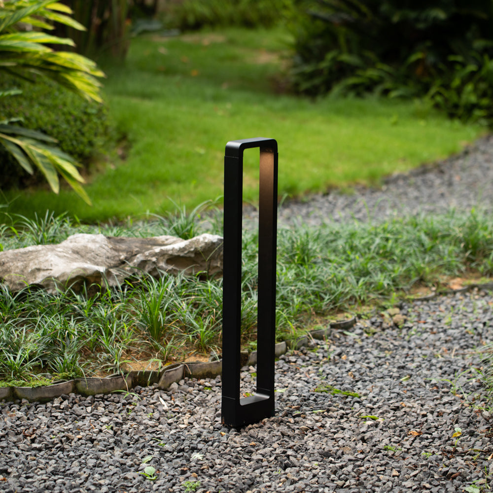 Decorative Driveway Bollard Rectangle LED Garden Light, Large Black Aluminum Pathway Yard Outdoor Light Image 3