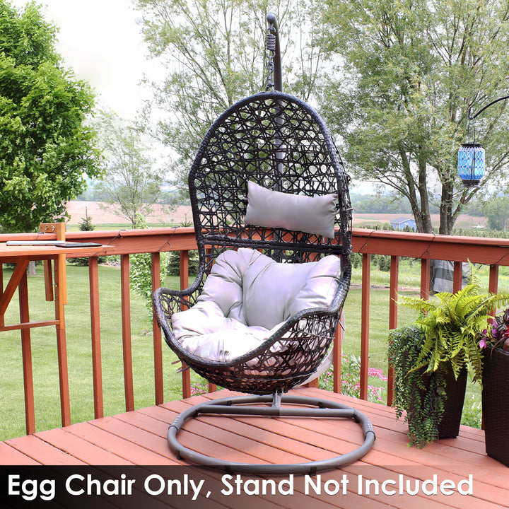 Sunnydaze Black Resin Wicker Basket Hanging Egg Chair with Cushions - Gray Image 8