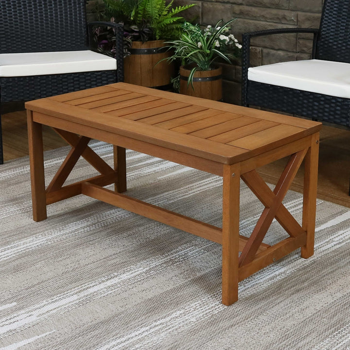 Sunnydaze 35.25 in Meranti Wood Rectangular Patio Coffee Table Image 2