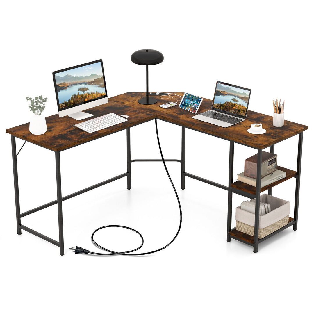 L Shaped Corner Computer Desk 54.5 Office Workstation w/ 2 Outlets and USB Ports Image 1