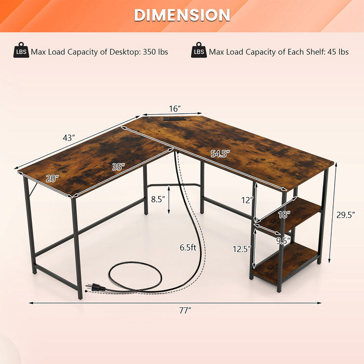 L Shaped Corner Computer Desk 54.5 Office Workstation w/ 2 Outlets and USB Ports Image 3