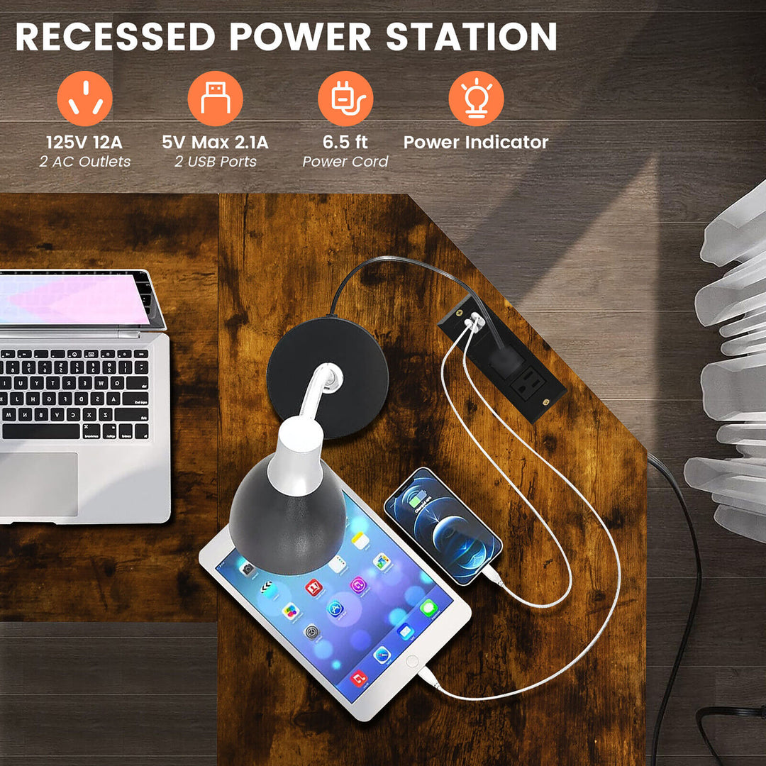 L Shaped Corner Computer Desk 54.5 Office Workstation w/ 2 Outlets and USB Ports Image 8