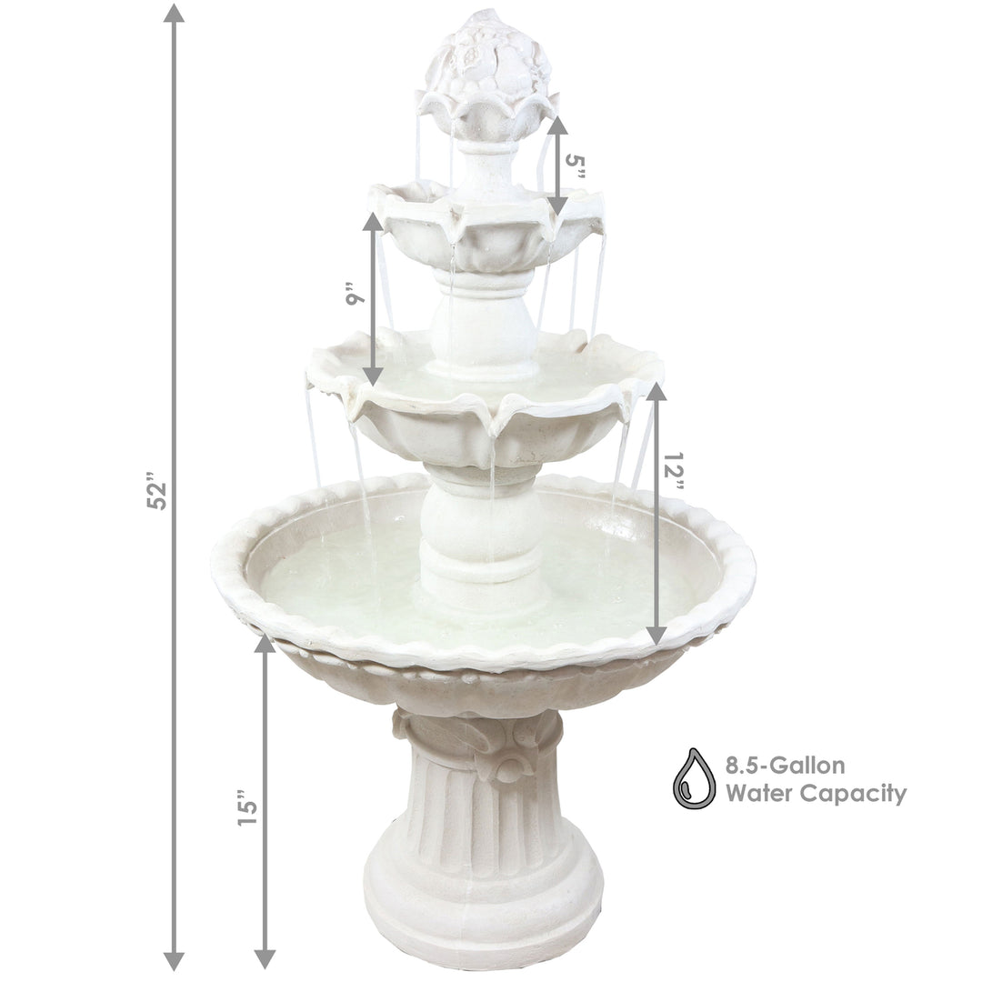 Sunnydaze Fruit Top Fiberglass Outdoor 3-Tier Water Fountain - White Image 3