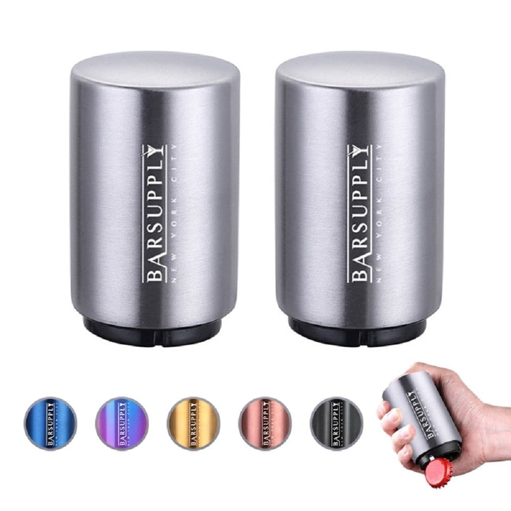 2-Pack Beer Bottle Opener - Push Down and Pop Off Bottle Opener - Automatic Beer Top Popper - Magnetic Cap Catcher - Image 1