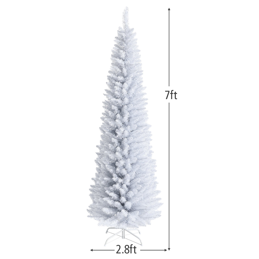 7ft Unlit Artificial Slim Christmas Pencil Tree w/ Metal Stand White Image 4