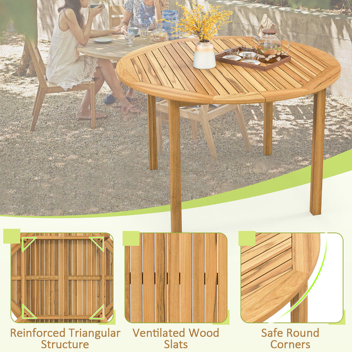 5 PCS Patio Dining Set Round Acacia Wood Table 4 Wicker Armchairs Outdoor Garden Image 8