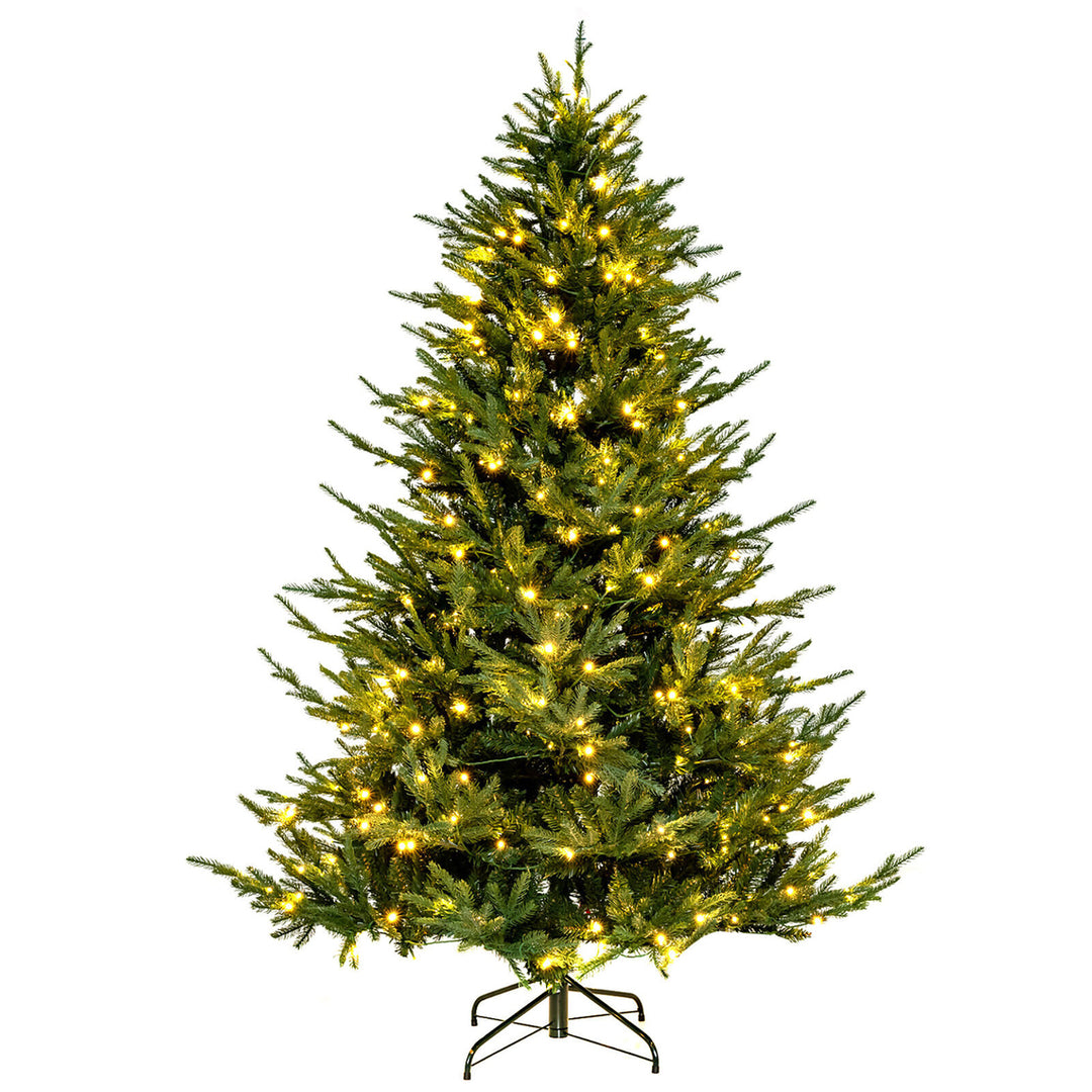 7 ft pre-lit artificial Christmas tree artificial hinged Christmas tree w/ 380 LED lights and 1130 Branch Tips Image 1