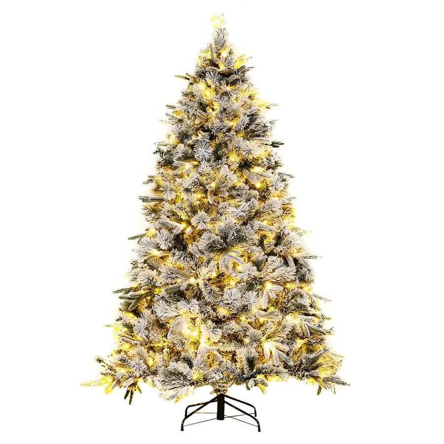 7 ft pre-lit artificial Christmas tree artificial hinged Christmas tree w/ 300 LED lights full branch Christmas Image 1