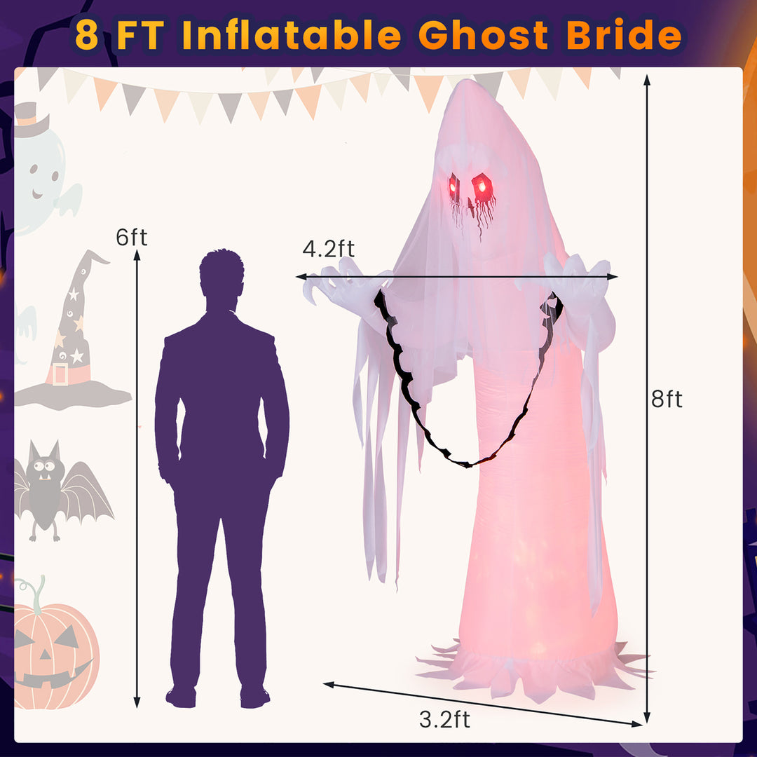 8 FT Inflatable Ghost Bride Outdoor Halloween Decoration w/ Rotating Flame Light Image 3