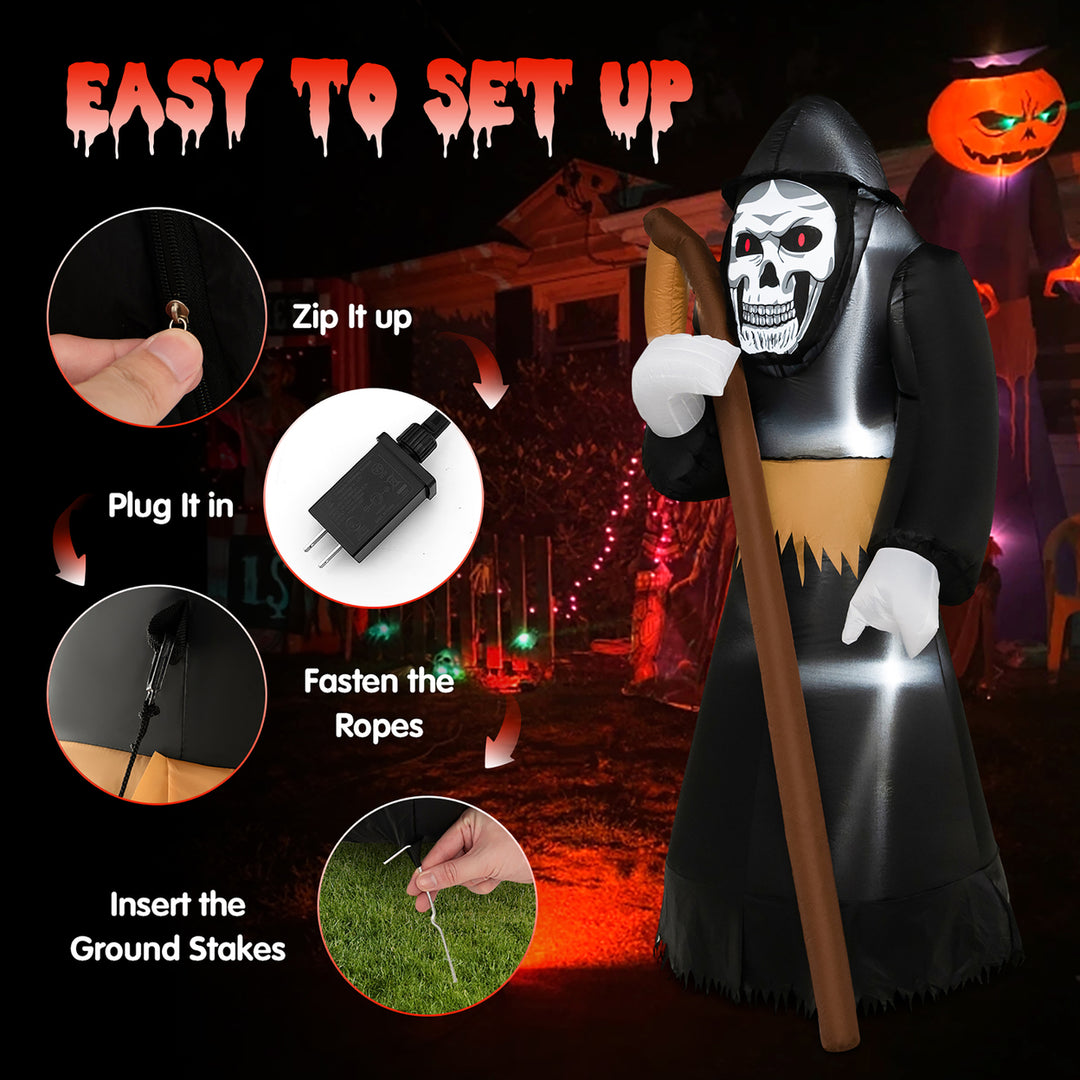 8 FT Halloween Inflatable Reaper w/ Scythe Blow up Yard Decoration w/ Built-in Led Lights Image 6