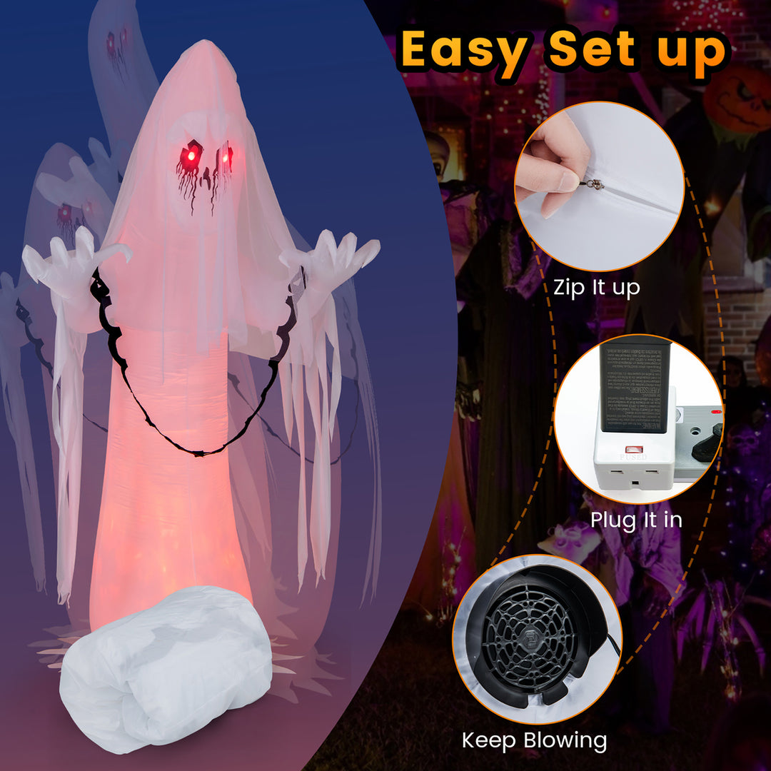 8 FT Inflatable Ghost Bride Outdoor Halloween Decoration w/ Rotating Flame Light Image 6