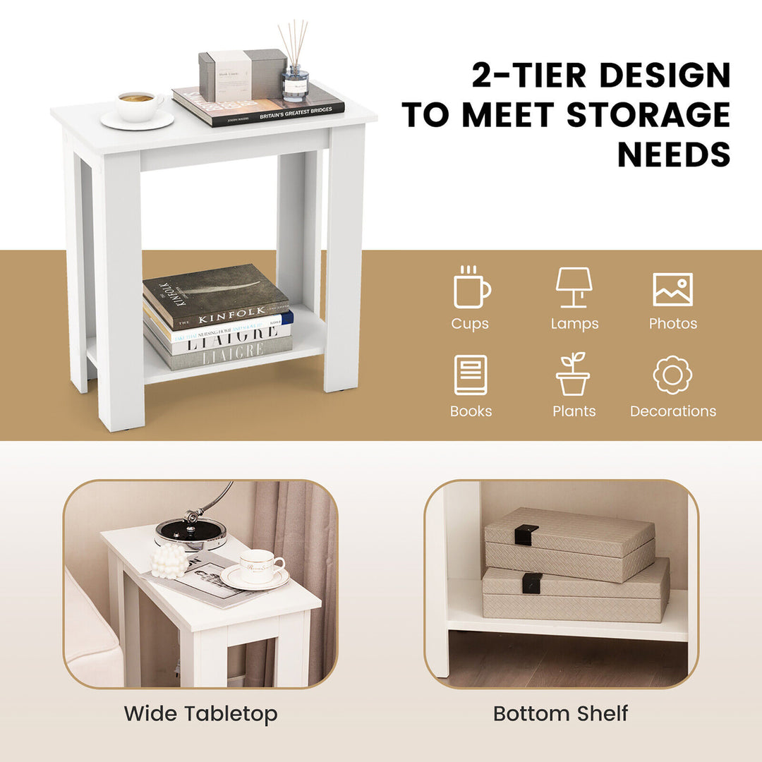 2 PCS 2-Tier End Table Modern Sofa Bedside Compact Nightstand with Storage Shelf Image 8