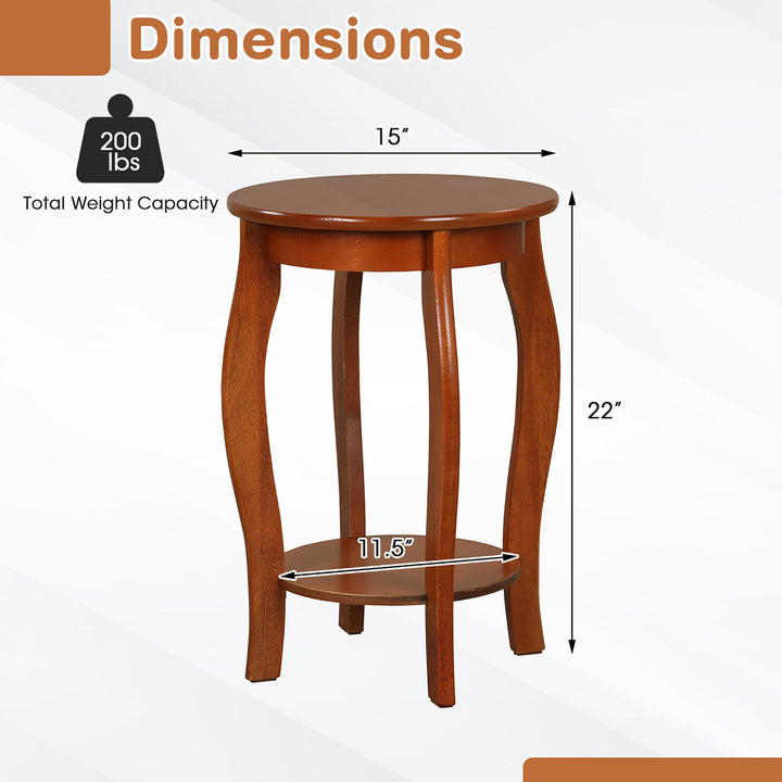 2-Tier Round End Table Narrow Sofa Side Nightstand w/ Storage Shelf and Wood Legs Image 3