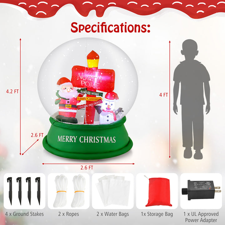 4FT Christmas Inflatable Snow Globe Blow Up Yard Decoration w/ LEDs and Air Blower Image 3